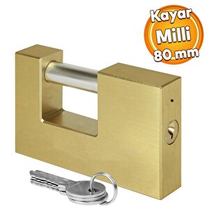 Badem10 Kepenk İşyeri Kapısı Kilidi Yassı Çelik Kayar Milli Asma Kilit Kapı Emniyet 80 Mm 3 Anahtarlı Metal